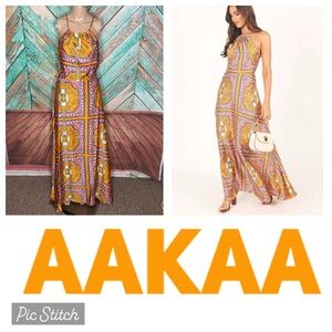 Aakaa Maxi Pink & Orange Graphic Print Adjustable Straps Polyester Maxi Dress